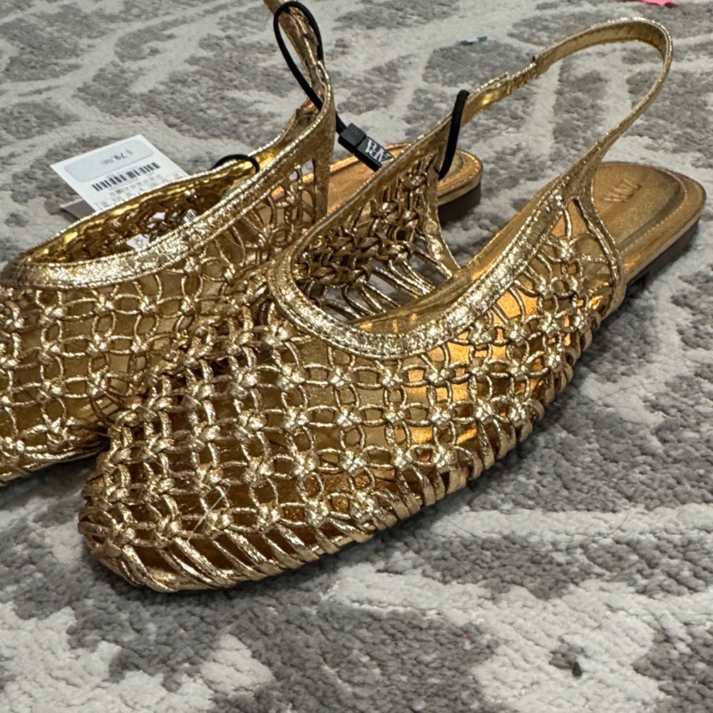 Zara Gold Mesh Slingback Flats